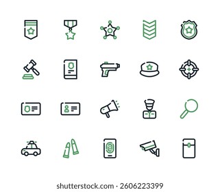 Police Icon Theme with Colored Outline Style.