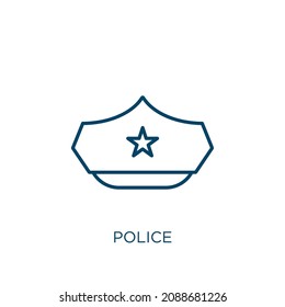 icono policial. Icono de contorno de policía lineal delgado aislado en fondo blanco. Señal de la policía de vectores de línea, símbolo para web y móvil