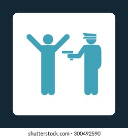 Police icon. This flat rounded square button uses blue and white colors and isolated on a dark blue background.
