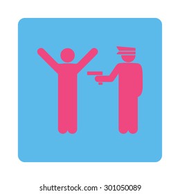 Police icon. This flat rounded square button uses pink and blue colors and isolated on a white background.