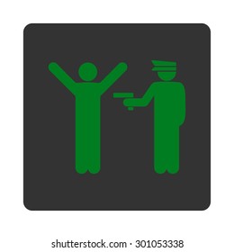 Police icon. This flat rounded square button uses green and gray colors and isolated on a white background.