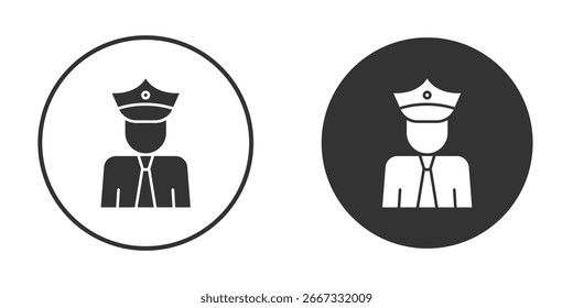 Ícone de polícia em versões de design liso na moda em preto e branco.