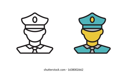Police icon in vector. Avatar of a police officer. Illustration in line style. Isolated symbol on a white background.