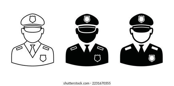 Police icon vector. Policeman or cop or Police officer icon in flat and outline style logo design, symbol illustration