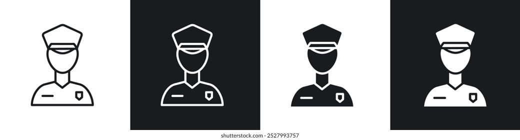 Police icon vector icon set black filled and outlined style.