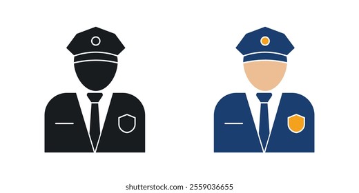 Police icons in black and colored version