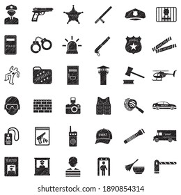 Police Icons. Black Scribble Design. Vector Illustration.