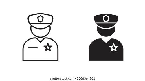 Police icons in line stroke and flat versions