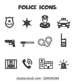 police icons, mono vector symbols