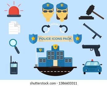 Police Icons Pack Colorful Vector