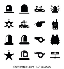 Police icons. set of 16 editable filled police icons such as police car, siren, whistle, camera, sheriff, bulletproof vest