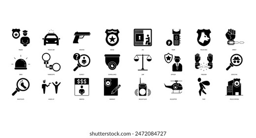 Iconos de la policía. Conjunto de iconos de trazo editables.Conjunto de Policía