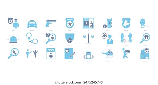 Iconos de la policía. Conjunto de iconos de trazo editables.Conjunto de Policía