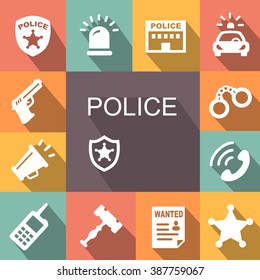 police icons set with shadow