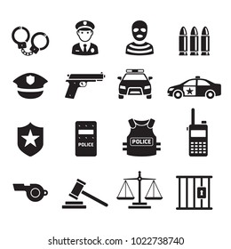 Police icons set. Vector illustrations.