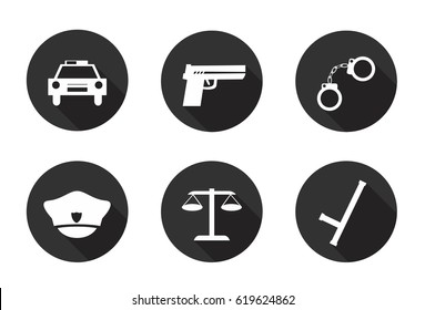 Police icons. Six different flat icons. Set.