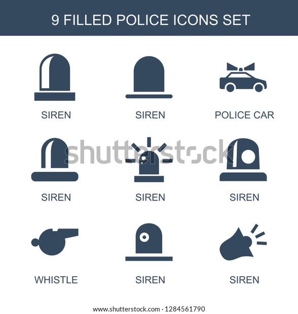 police\
icons. Trendy 9 police icons. Contain icons such as siren, police\
car, whistle. police icon for web and\
mobile.