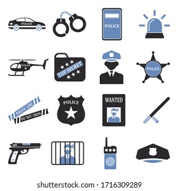 Police Icons. Two Tone Flat Design. Vector Illustration.