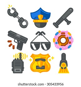 Police Icons. Vector flat illustration.