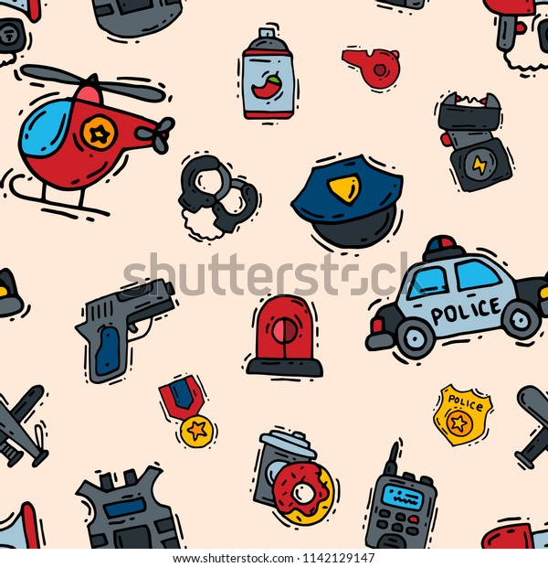 Police icons vector policy signs of policeman or\
policeofficer and badges of policestation illustration set of\
police-office symbols