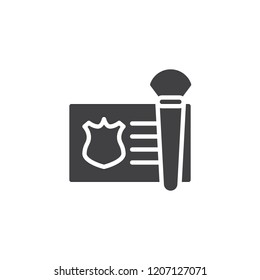 Police Id card and brush vector icon. filled flat sign for mobile concept and web design. Detective badge simple solid icon. Evidence Symbol, logo illustration. Pixel perfect vector graphics
