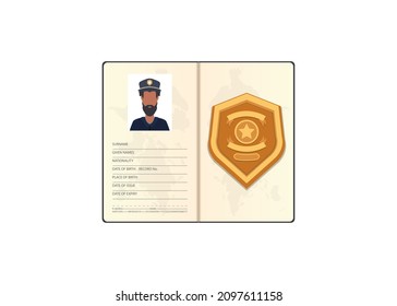 Police ID document vector icon flat isolated.