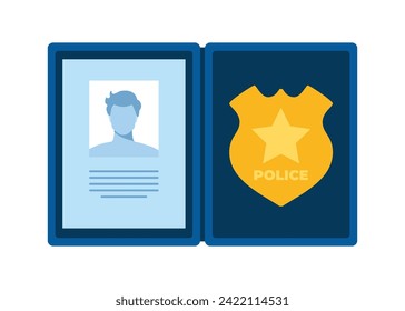 Police ID. gold token and badge. Law enforcement officer identification document. Police detective ID. Vector illustration