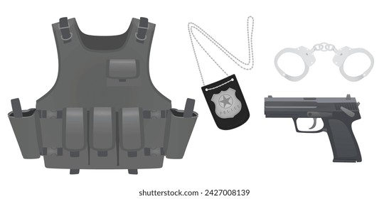 Conjunto de inspector de policía. ilustración vectorial