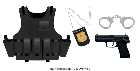 Police inspector set. vector illustration
