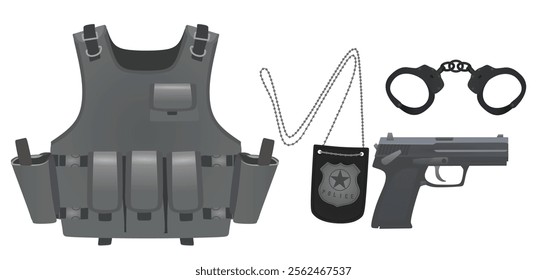 Police inspector set. vector illustration