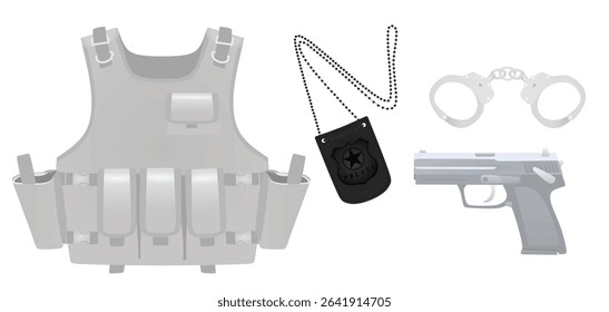 Police inspector set. vector illustration	