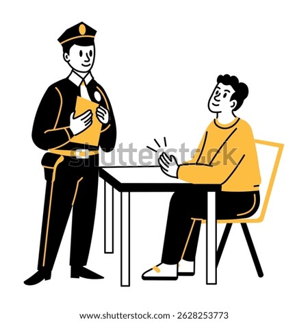 Police interrogation illustration in hand drawn style 
