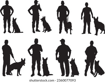 Police K9 Dog Handler Silhouette Vector Graphic Pack