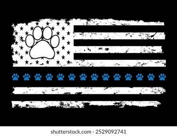 Police K-9 paw with Thin Blue Line vintage flag, K9 Police Dog.