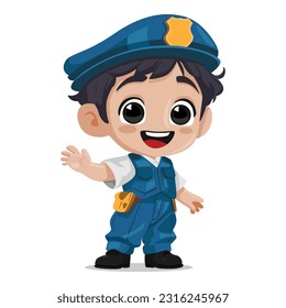 Ilustración policial de niños, vector de caricatura de policías, bebé de policías