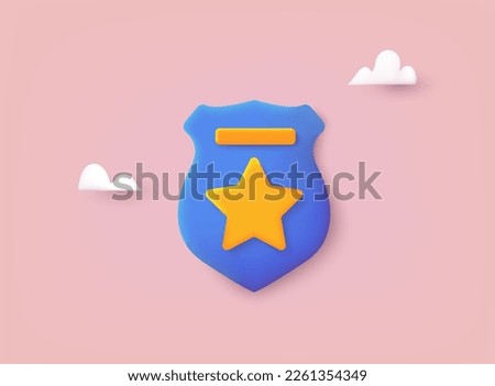 Police labels. Policeman law enforcement badges. Police officer badge icon. 3D Web Vector Illustrations.
