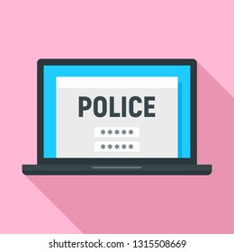 Police laptop icon. Flat illustration of police laptop vector icon for web design