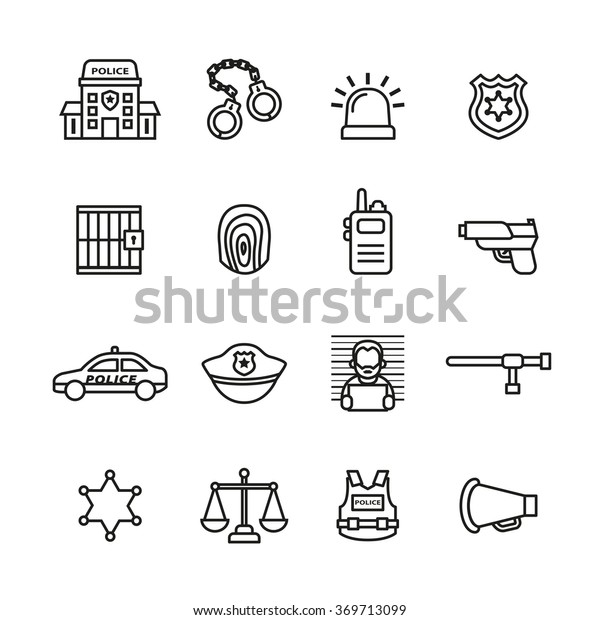 Police and law enforcement icons. Line Style\
stock vector.