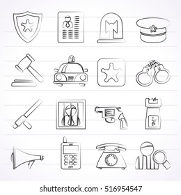 police, law and security icons - vector icon set