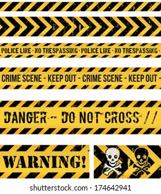 Police Line, Crime And Warning Seamless Tapes/ Illustration of a set of seamless grunge police lines, danger sign, crime and warning tapes