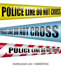 Police Line Do Not Cross Yellow Warning Tape Above Police Flasher Lights Red And Blue Abstract Background Vector