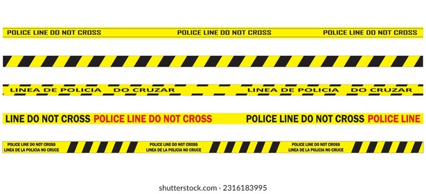 Police Line, Do Not Cross Vector illustration. Yellow and Black Barricade Construction Tape Collection. police stripe.  Linea de la policia. No cruce