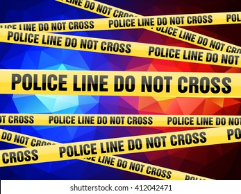 Police Line Do Not Cross Yellow Warning Tape Above Police Flasher Lights Red And Blue Abstract Background Vector 