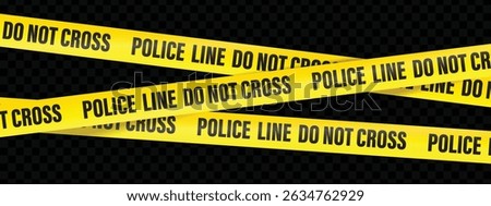 Police line do not cross, text on the yellow tape on white, black and transparent background. Realistic 3d Detailed Black and Yellow Police Line Tape.