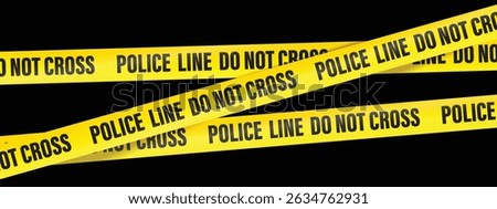 Police line do not cross, text on the yellow tape on white, black and transparent background. Realistic 3d Detailed Black and Yellow Police Line Tape.