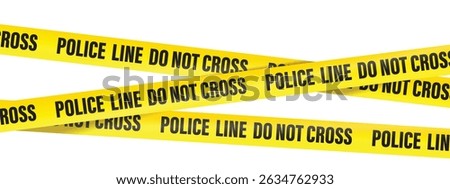 Police line do not cross, text on the yellow tape on white, black and transparent background. Realistic 3d Detailed Black and Yellow Police Line Tape.
