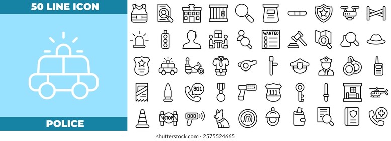 Police Line Editable Icons set. Vector illustration in modern thin line style of police icons: police, crime, jail, arrest, investigate, etc