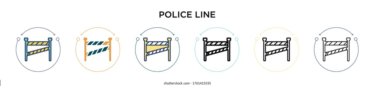 Polizeiliniensymbol in vollem, dünner Linie, Umriss- und Strichstil. Vektorgrafik von zwei farbigen und schwarzen Vektorgrafik-Symbolen der Polizei kann für mobile, ui, web-basierte