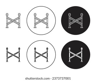 Police line icon set. caution tape vector symbol in black filled and outlined