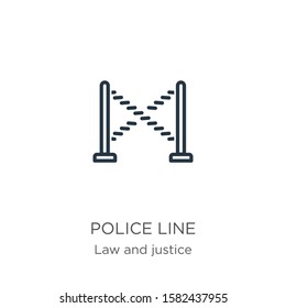 Police line icon. Thin linear police line outline icon isolated on white background from law and justice collection. Line vector sign, symbol for web and mobile